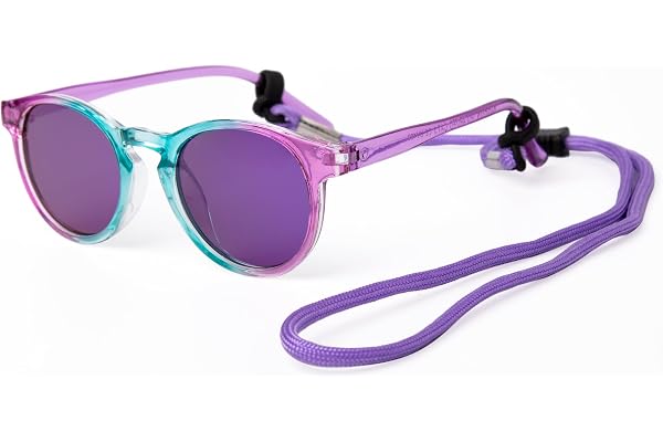 Kiddus Lunettes de Soleil Fille 4 à 7 Ans, Polarisées UV400 CAT3, Monture TR90 Souple et Légère, Sans BPA, avec Cordon Ajustable, Protection 100% UVA UVB, Certifiées CE