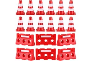 NUOBESTY 24pcs Mini Traffic Road Cones Roadblock Fence Sign Toys for Children Early Educational Roleplay Playset