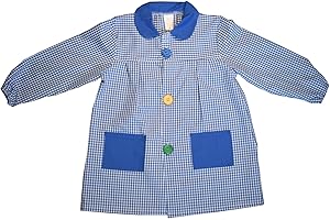 ESCOLAIN Bata Escolar (Fabricada en España) Baby Mandilon Infantil de Cuadros para niño o niña Uso Guardería Colegio Escuela Botón Grande y 2 Bolsillos