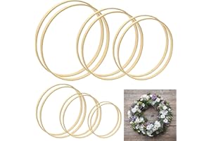 POWMAG Aro Madera, Madera Manualidades, Aros para Atrapasueños de Bambú Floral Aros Corona de Macramé Craft Aros Para Corona de Navidad 12 unidades de 6 tamañosJuego de aros de madera(10/12/15/18/20/26 cm)