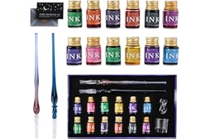 KIMIGO Juego de Pluma de Cristal,2 Bolígrafos de Pluma de Cristal 12 Tintas Multicolores,Juegos de Caligrafía para Tarjetas de Felicitación,Papel Postal,Decoración,Escritura y Regalos