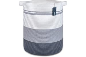 COMSE Extra Large Blanket Basket, Tall Laundry Basket, Nursery Hamper, 40 x 55 CM, Cotton Rope Woven Laundry Hamper for Storage Toys Clothes Towels, Gradient Gray