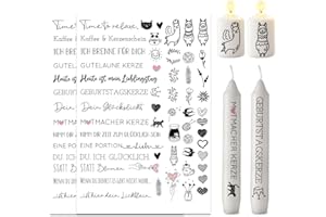 ALLAVA 2 Stück Kerzentattoos Sprüche A4, Kerzentatoo Sprüche, Wasserschiebefolie Kerzen, Kerzensticker Kerzenfolie für Kerze Tasse DIY Geschenk, Kerzen Dekorieren, Kerzensprüche