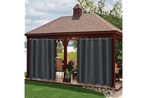 Hiseng wasserdichte Vorhänge Outdoor, Outdoorvorhänge Wetterfest Blickdicht Verdunkelungsvorhang mit Ösen 1 Stück Sichtschutz Sonnenschutz Vorhang für Garten Balkon (180x213cm,Dunkelgrau)