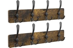 YMYNY Coat Hook Wall Mounted Set of 2, Length 84CM Wall Coat Racks, Hooks Heavy Duty Solid Wood Wall Coat Rack, Hangers Rack, for Hat Towel Bag Robe Purse Clothe Hooks, Rustic Brown HWS005H-2