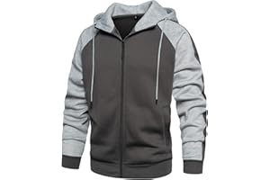 Wirltte Mens Hoodies Zip Up Hoodie Patchwork Fleece Jacket Winter Warm Hooded