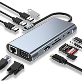 SZPACMATE USB C HUB, Docking Station, 11 in 1 USB C Adapter, 4K HDMI, VGA, USB 3.0 Ports, Type-C PD,