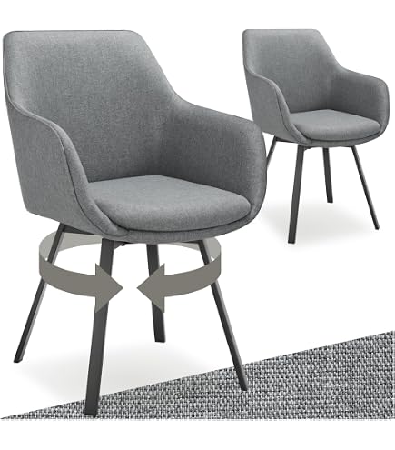 Mendler Esszimmerstuhl HWC-M53, Küchenstuhl Polsterstuhl Mit Armlehne Drehbar Auto Position Metall Stoff Textil Creme Weiss Mendler