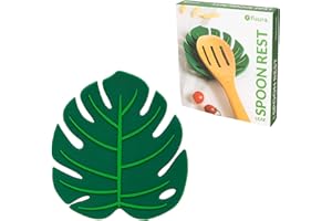 FISURA. FISURA - Repose-cuillère original en forme de feuille de "monstera deliciosa". Repose-cuillère support en silicone. Porte-cuillère pour plan de travail de Cuisine vert. 11,5 x 11,5 centimètres.