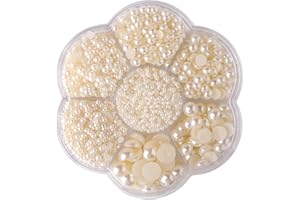 SAVITA 5600 Pezzi 2/3/4/5/6/8/10mm Perline Perle Semicircolari Perle Piatte per Decorazioni Mezze Perle Cabochon per Artigianato Fai-Da-Te Collane Gioielli Abiti da Sposa Nail Art (Beigeo)