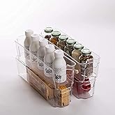 GADE Stackable Fridge Organizers for Freezer, Kitchen, Countertops, Cabinets - Clear Plastic Pantry Storage Rack | Pack of 2,