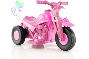 GYMAX Kids Electric Motorbike, 6V Ride on Motorcycle with Bubble Maker, Music, Headlights, Forward & Backward, 3 Wheels Children Motor Bike for 3 Years Old+ Boys Girls (Pink)