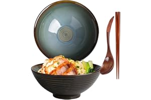 TUYINES Miska Ramen, zestaw misek do ramenu, japońska ceramiczna miska do ramenu, 1200 ml, z łyżeczką, pałeczkami do jedzenia, miski na zupę, miseczki na musli, salaterka