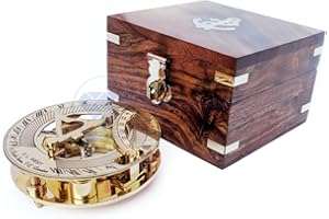 Nagina International Holzkiste Mit Dekorativem Anker Intarsien | Nautische 3 "Sonnenuhr mit Holzkiste | Pirate's Maritime Decor