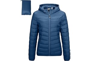 Outdoor Ventures Damen Steppjacke Leichte Packbare Übergangsjacke Warme Winterjacke mit Kapuze für Frauen Gefüttert Pufferjacke mit Taschen für Freizeit Wandern Reisen