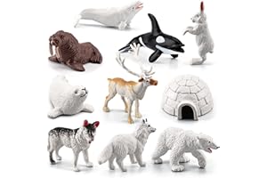 BEHAHAI 10pcs Polar Animals Figurines, Arctic Animal Toy Figurines Set Realistic Polar Animal Models Arctic Circle Ocean Sea Playset for Kids ﻿