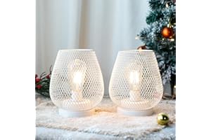 JHY DESIGN Set da 2 lanterne LED in gabbia di metallo, Lampada a batteria senza fili, Luce decorativa con LED, ideale per matrimoni, feste, eventi in patio, per interni ed esterni (bianco)