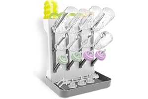 Sesaver Baby Bottle Dryer Rack Plastic Vertical Standing Baby Bottle Holder Space Saving Countertop Standing Dish Holder Holds Up to 12 Bottles for Newborn Feeding Essentials (Grey)