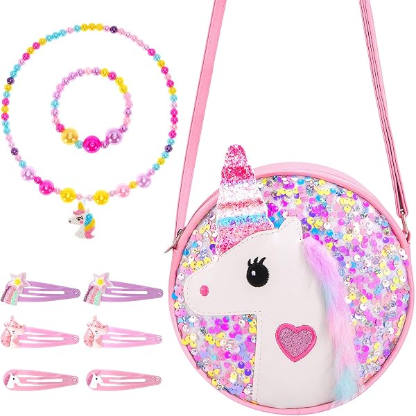 Licorne Peluche Set De Bijoux Et Sac à Main Licorne Pour Fille - Peluche, Colliers, Bracelets, Boucles D'Oreilles, Cadeau Princesse