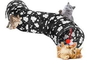 Pawaboo Cat Tunnel, S-Shaped Cat Tube Tunnel 25 * 97cm(9.8''*38.2'') with Balls and Bells, Collapsible Portable Kitten Play Tent Toy Interactive Cats House with Peep Holes for Kitty, Magnolia