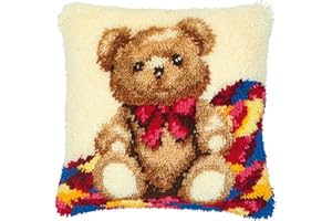 ‎VERVACO VERVACO Knüpfkissen Set Deko Kissenbezug Knüpfset für Anfänger BÄR Basteln Erwachsene Kreativ DIY Handarbeit Set Kissen zum Selber Knüpfe ca. 40 x 40 cm Latch Hook Kit Knüpfhaken Zubehör Kissen