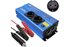 LncBoc 1000W Inversor de Corriente DC 12V a CA 220-240V 3-en-1 Cargador de Coche + Toma de Corriente estándar Europen + Puertos de Carga 4 USB Convertidor de Voltaje