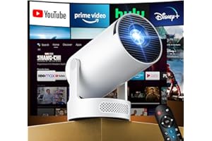 Kimwood Vidéoprojecteur Portable, [App intégrée] Mini Projecteur Video FHD 1080P avec Haut-parleur HiFi &Focale Ultra Courte Rétroprojecteur Android TV BT 5.4 Wi-Fi 6, Auto Correction Grand Projection