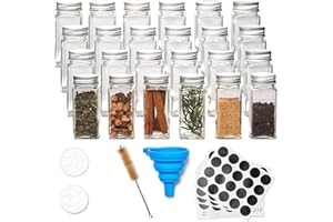 EZOWARE Juego de 24 Botes para Especias 120ml, Tarros de Cristal con Tapa, Botellas Cuadrados Vacios con Etiquetas para Almacenar Especias, Cocina Condimentos, Barbacoa Sazonadores