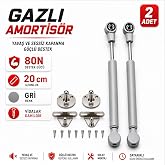 (2 Adet) Dolap Kapak Amortis&ouml;r&uuml; 80N Gri 20 cm Gazlı Piston Kapak Hidroliği Mutfak Dolabı Pistonu