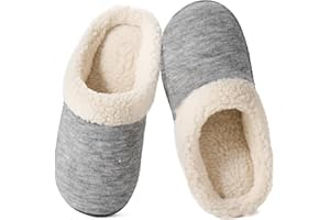 Wishcotton Chaussons Femme Pantoufles Mousse à Mémoire Confortable Doublure Peluche Laine Semelles Caoutchouc Antidérapantes pour Intérieur et Extérieur
