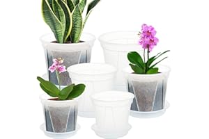 IWTTWY Lot de 6 pots de fleurs en plastique de 12/15/18 cm d'épaisseur avec trous de drainage et soucoupes - Pots de semis pour intérieur et extérieur - Pour orchidée, penoy (transparent)