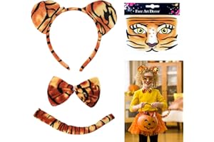 EclipseGuard Costume de tigre Accessoires Tigre Serre-tête Fille avec Oreille Tigre Bandeau Queue Noeud Papillon Ensemble Accessoires Costume Jungle Fête Décoration Accessoires pour Enfants
