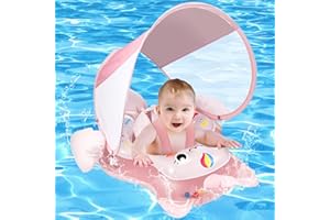 RUMIA Baby Schwimmring mit Sonnendach, Baby Float Swimming Pool für Kleinkinder und Kinder Alter von 3-72 Monaten, Hinzufügen Schwanz UPF50+ Verstellbarem Niemals Kippen Abnehmbarem Schwimmtrainer, L