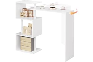 WOLTU Mesa de Bar de Bistro de Comedor con 3 Estantes, Giratoria Estructura de Metal, MDF, 134x38x112cm (WxDxH) Blanco