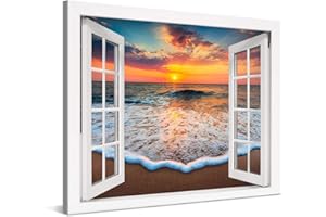 PICANOVA – Cuadro sobre Lienzo Sea Sunset Window 100x75cm – Impresión En Lienzo Montado sobre Marco De Madera (2cm) – Disponible En Varios Tamaños – Colección Playas