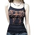 FeMereina Wome's Vintage Graphic Print Crop Cami Top Sleeveless 90s Aesthetic Gothic CamisoleFairy Grunge Tank Vest Top E-Girl Streetwear
