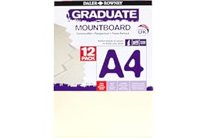 DALER ROWNEY Daler-Rowney Graduate A4 Thick Cream Core Mountboard with Smooth Surface Pack, 12 Ivory Boards, Ideal for Presentations, Displays & Students, Ideal for Students