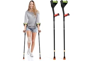 ELorgzem Forearm Crutches, Adjustable Crutches for Adults, Lightweight Crutches for Adults with Cuffs,Suitable for Adults with Leg Injury, Red (Pair)