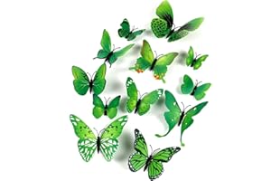 HDKAJL 72 Pcs Butterfly Wall Sticker, Butterflies Decorative, 3D with Magnetic Butterfly Wall Sticker, Detachable Butterfly Sticker Great with Magnets and Glue for Home Classroom Wedding Party Decor (Green)