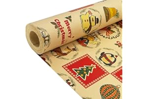 DOJOYKEY Rollo de papel para envolver regalos para Navidad: papel de regalo Kraft con diseño festivo de 43 cm x 15 m, papel navideño para envolver regalos
