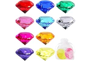 Iyowei 20Pcs Big Size Diamond Set, 4cm Multi-Colored Acrylic Gem Set Gemstones for Table Decorations and Birthday Party Pirate Game Props(10 Colors)