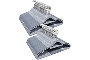 ABHENG Lot de 100 Cintres en Plastique Enduit de Caoutchouc, Antidérapants, Crochet pivotant 360°, Gain de Place, Antiglisse, 42 x 0.5 x 21.5 cm, Gris, APY03100G