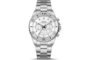 HANPOSH Reloj Hombre Cronógrafo de Acero Inoxidable Impermeable Fecha Analógica Reloj de Cuarzo de Negocios Casual Moda Relojes de Pulsera para Hombres