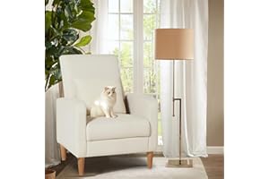 COLAMY Modern Upholstered Accent Chair Small Armchair with Pillow, Fabric Reading Living Room Side Chair for Bedroom,Single Sofa with Lounge Seat and Wood Legs, Beige