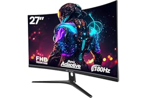 CRUA 27 Inch 180HZ Curved Gaming Monitor, Full HD 1080P 1800R Frameless Computer Monitor, 1ms GTG with FreeSync, Low Motion Blur, Eye Care, VESA, DisplayPort, HDMI