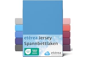 ETÉREA HIMMLISCHE QUALITÄT etérea Comfort Jersey Lenzuolo a Soffietto 140x200-160x200 cm - 100% Cotone - Certificato Oekotex 100 - Lenzuolo a Soffietto Fino a 25 cm di Materasso - Azzurro