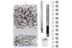 Kit Ojales Metalicos HO2NLE 100 Set Ojetes Metalicos 11mm Ojales para Lonas Acero Inoxidable con Herramienta de Ojetes Metal y Caja de Almacenamiento para Cortinas Telas Toldos Banderas Carpas