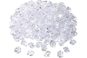 kuou 150Pcs Clear Fake Crushed Ice Rocks, Fake Crystal Rock Ice Sparkly Rocks Fake Diamonds Plastic Ice Cubes Gems for Vase Fillers Table Decoration Wedding Display DIY Arts Crafts