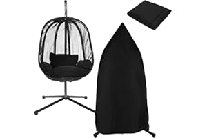 ML DESIGN MODERN LIVING ML-Design Fauteuil Suspendu avec Support et Coussin d'Assise Noir + Housse de Protection Noir, Hauteur 117 cm, Base en X, Intérieur/Extérieur, Chaise Balançoire Jardin, Hamac Balancelle Oeuf sur Pied