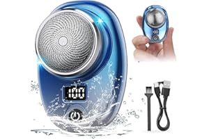 AMNF Mini rasoir électrique portable de poche, mini rasoir électrique avec écran LCD pour homme, mini rasoir électrique de chargement adapté pour la maison, les voyages (bleu-argent)